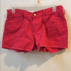 Red jean shorts