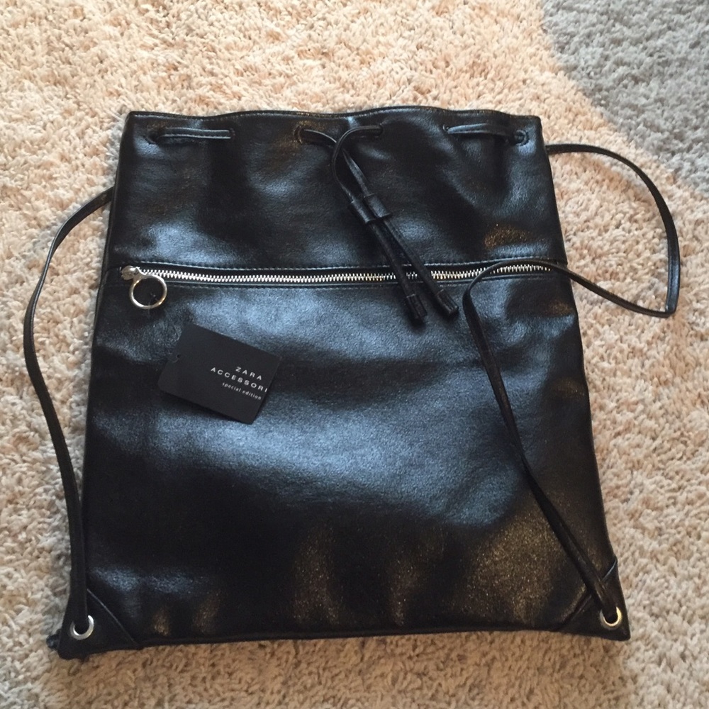 Zara Drawstring leather backpack