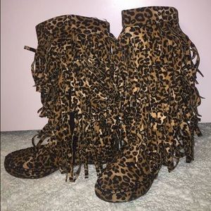 Cheetah fringe boots