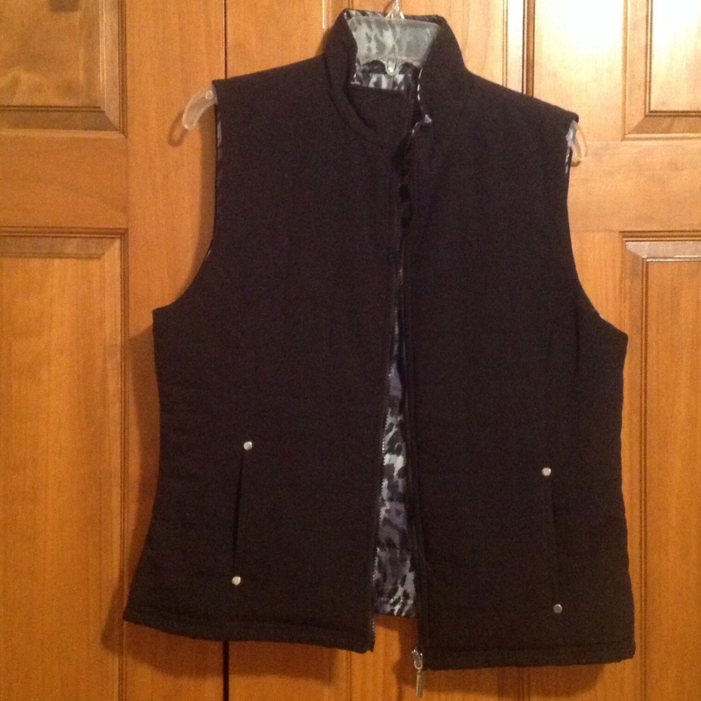 Black and animal print vest