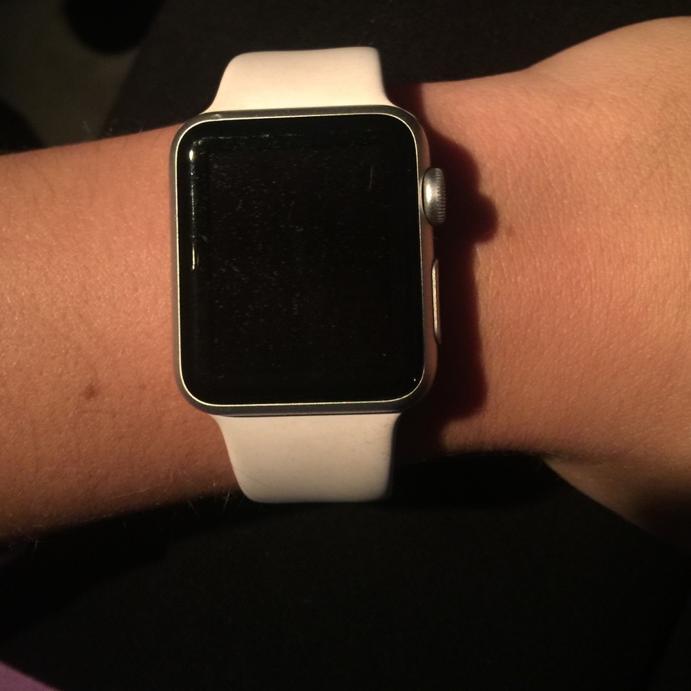 Silver Apple Watch.