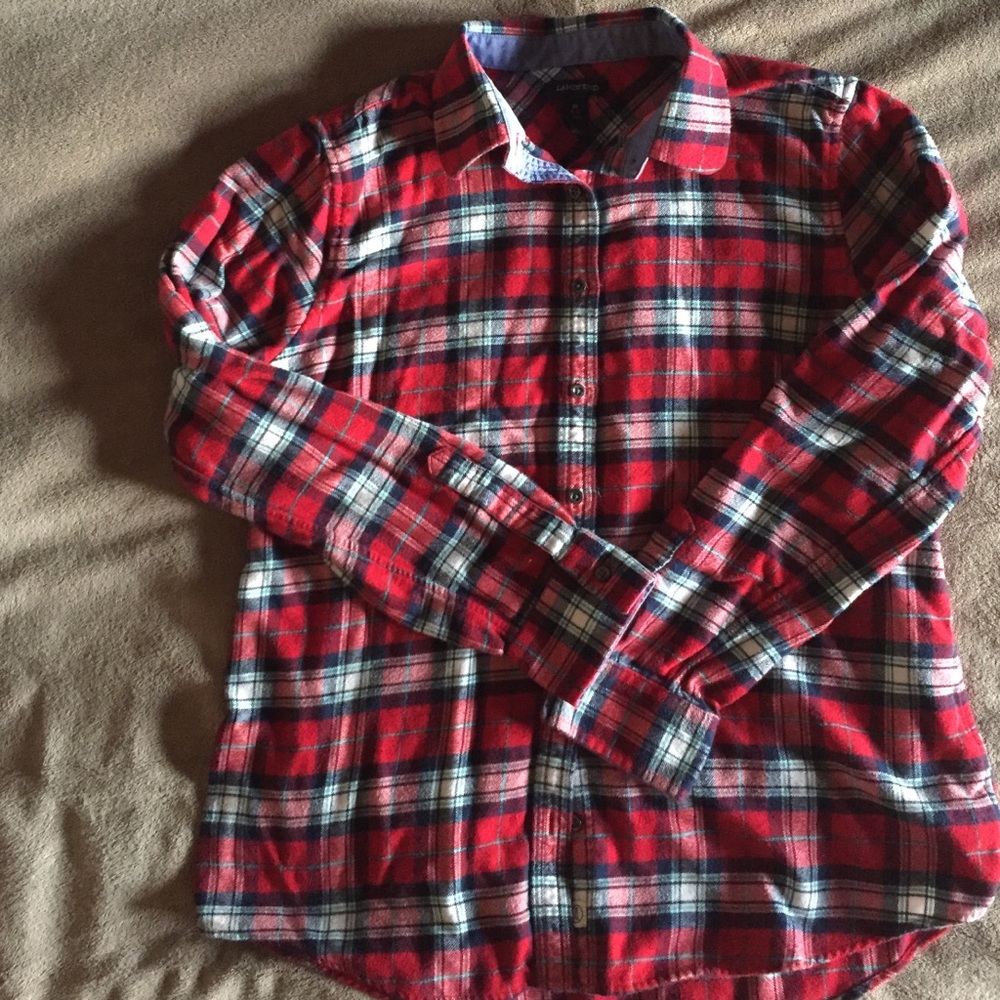 EUC lands' end woman's red plaid flannel