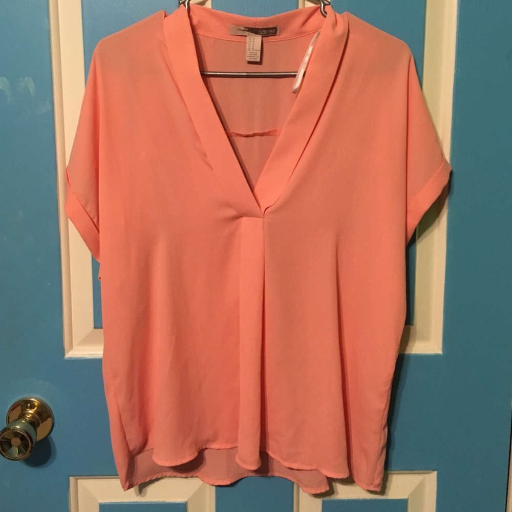 Coral chiffon v-neck blouse
