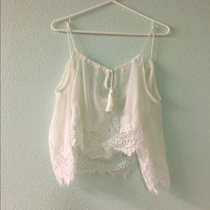 Off the Shoulder White Lace Crop Top