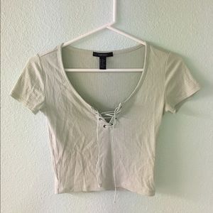 Light Green Ribbed Lace Up Crop Top