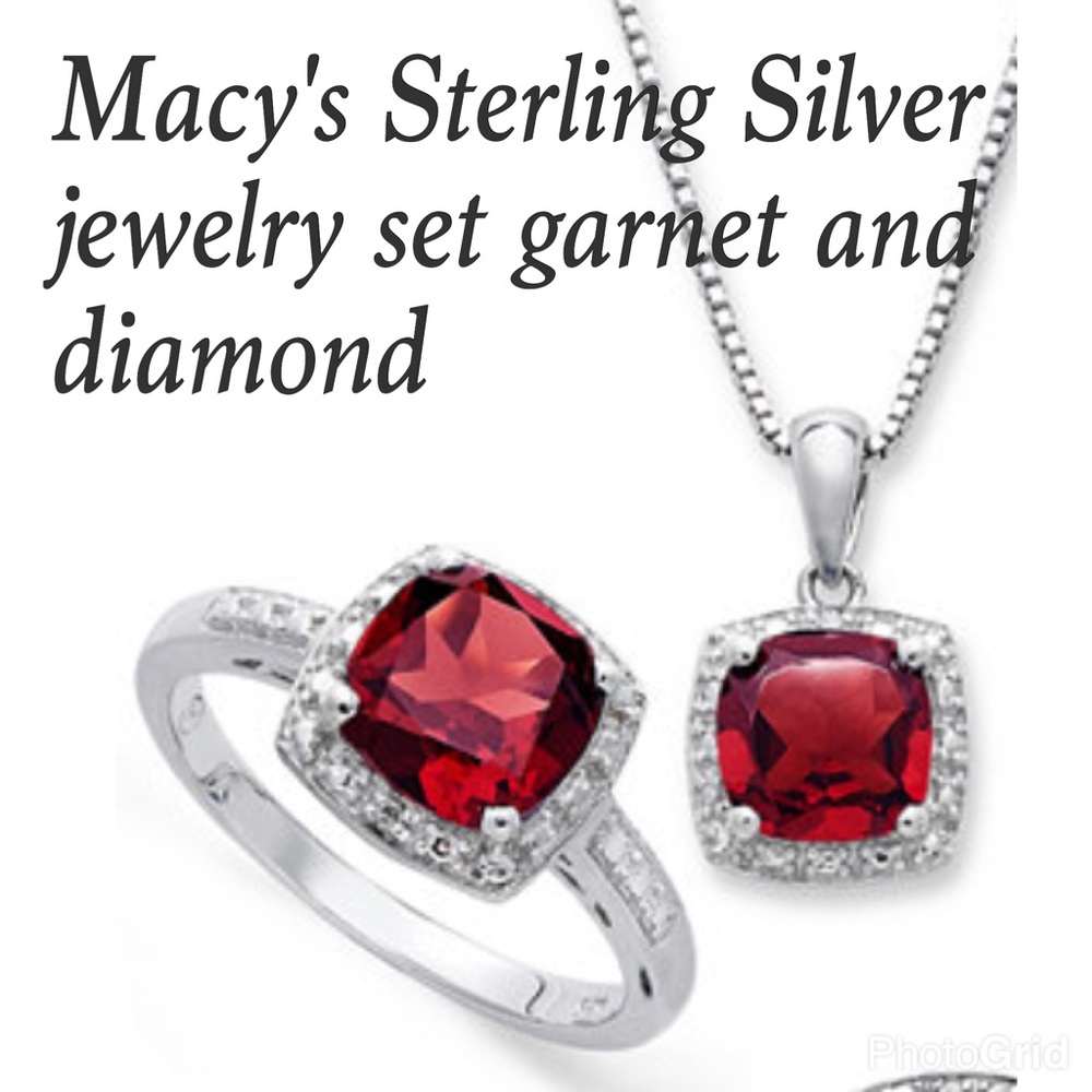 Garnet and diamond necklace and ring set