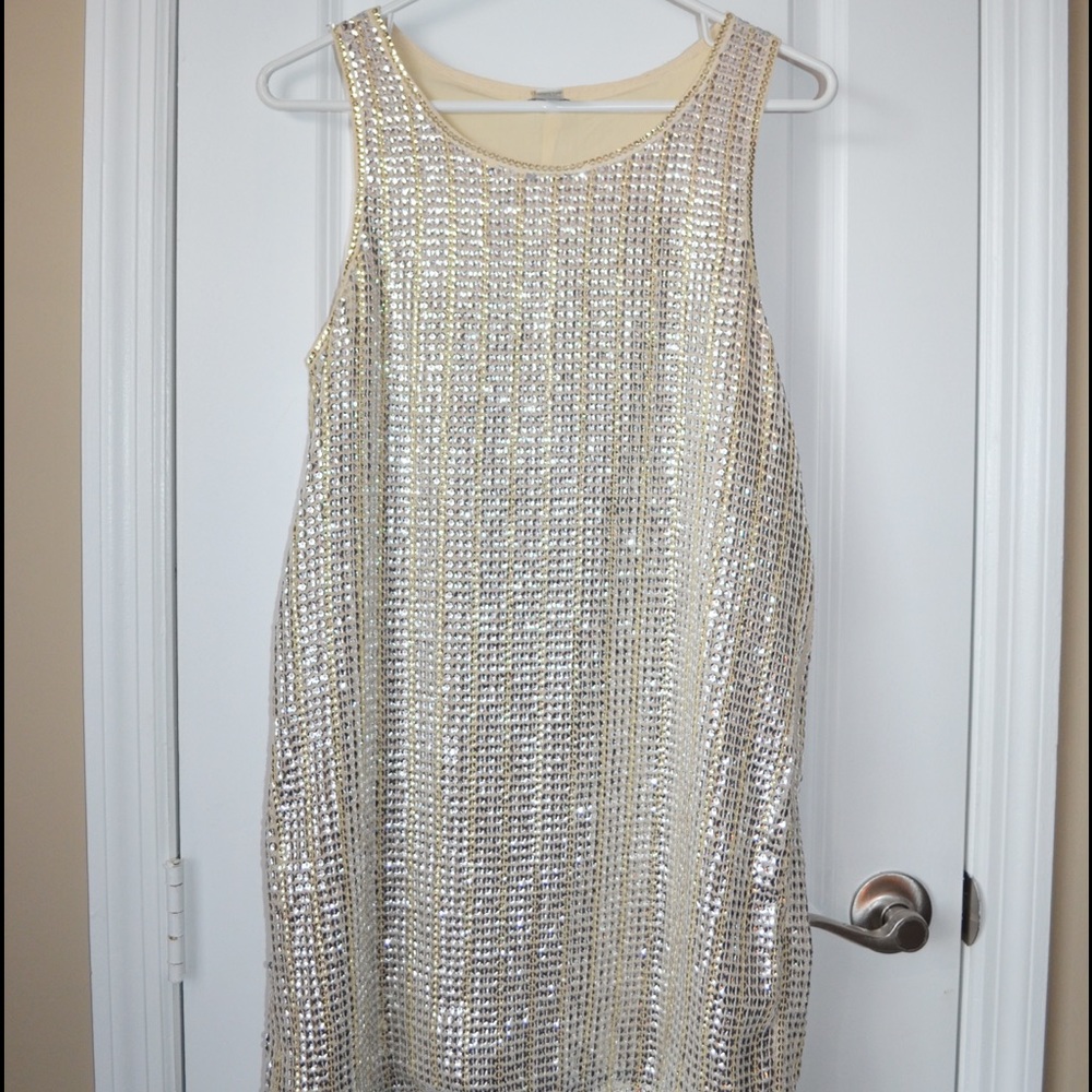 Gold sequined shift dress NYE XMAS HOLIDAY