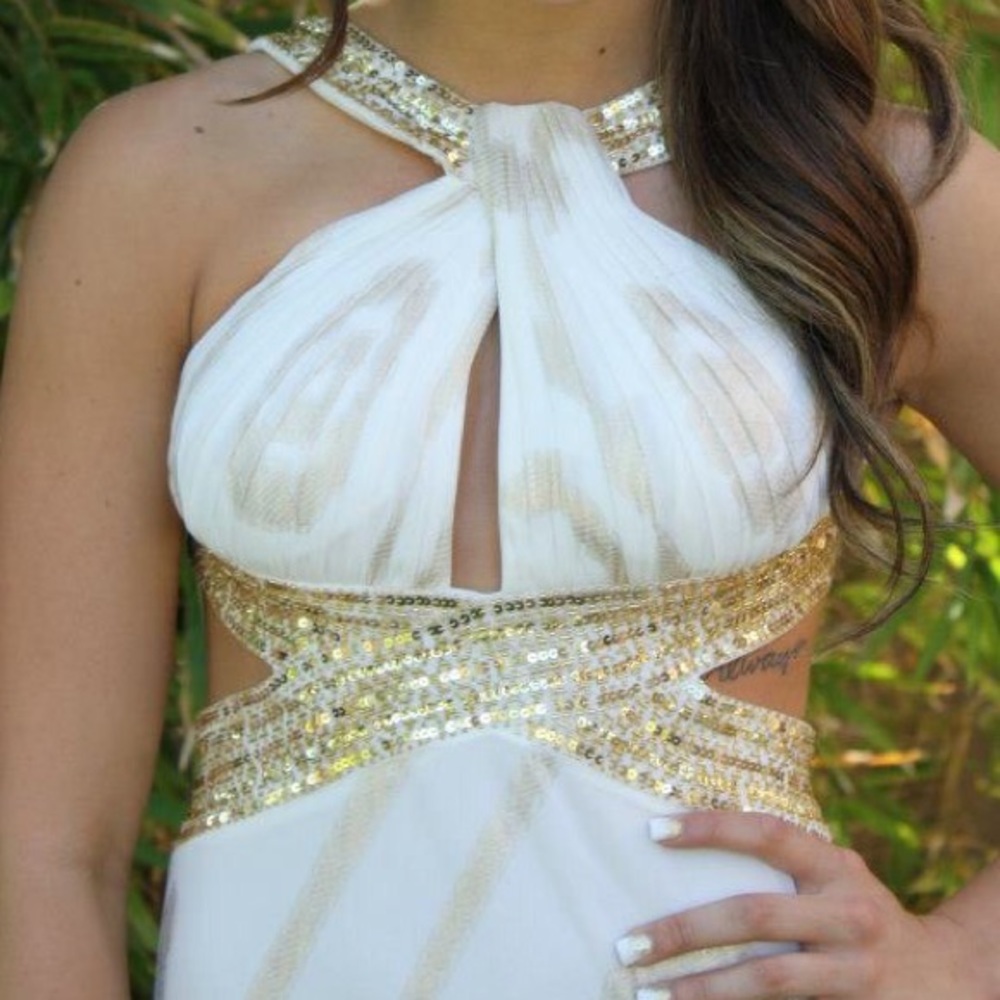 White & Gold Prom Dress