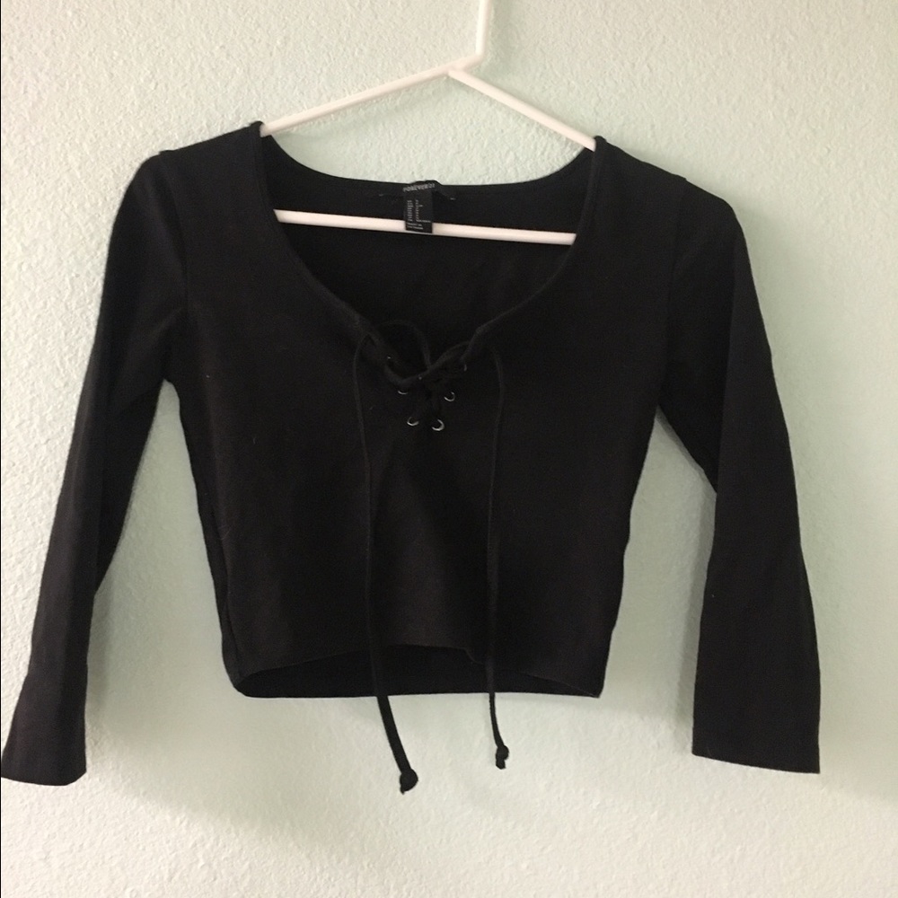 Black Lace Up Crop Top
