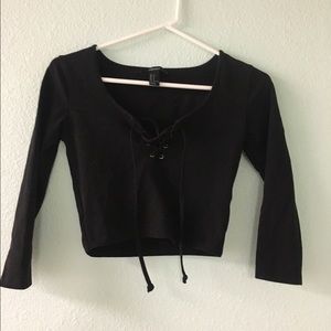 Black Lace Up Crop Top