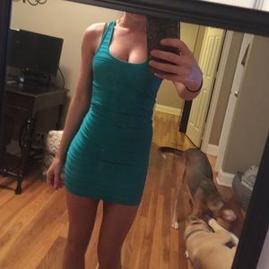 Bebe teal petite small body con dress