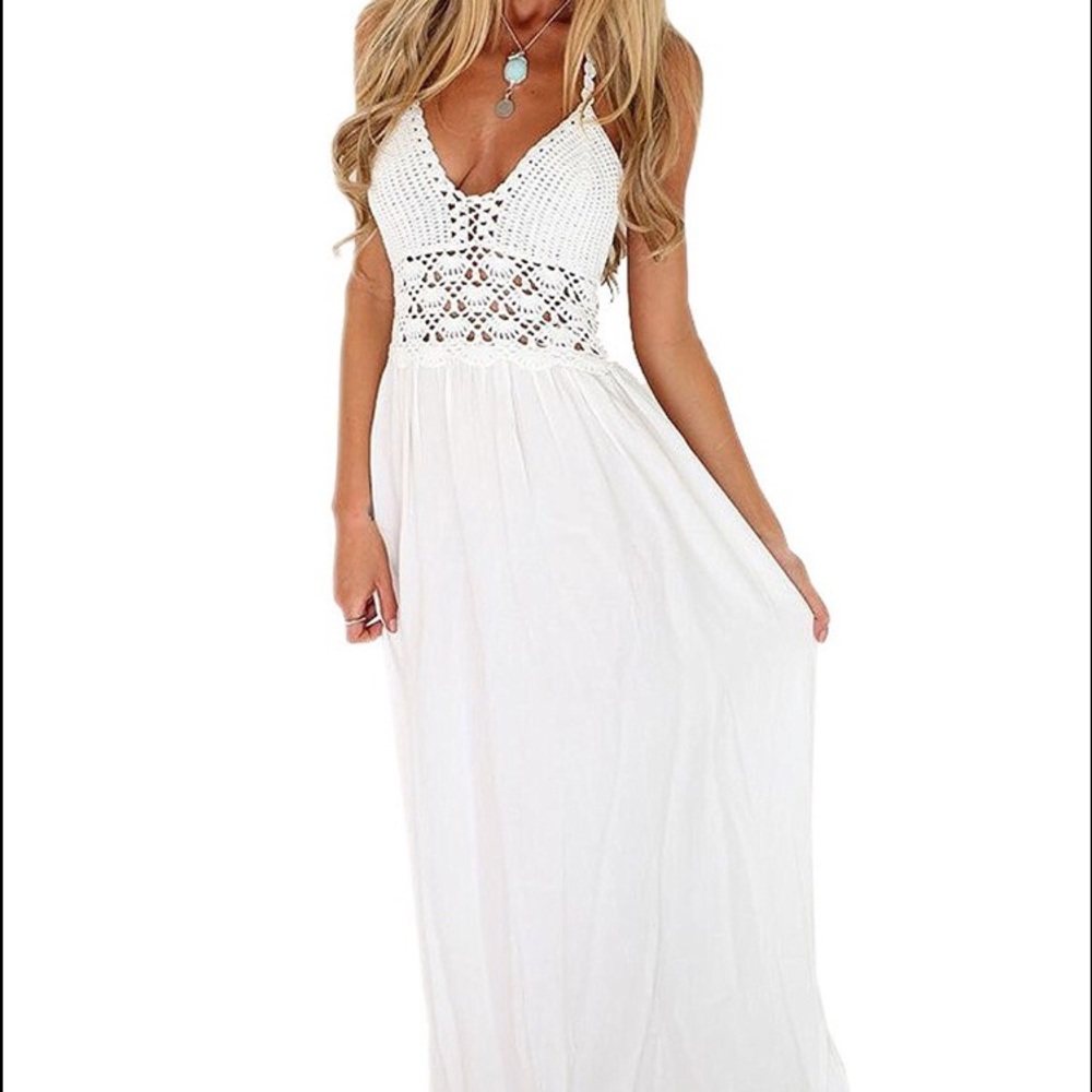 Beach Crochet Backless Bohemian Halter Maxi Dress