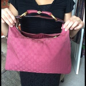 Raspberry Color Canvas Gucci Handbag.