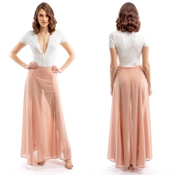 Style Link Miami Dresses & Skirts - Peach Sheer Long Maxi Split Skirt
