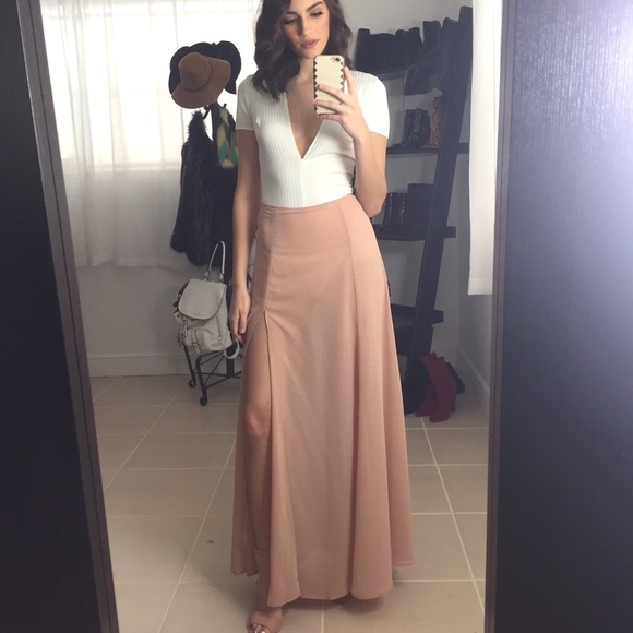 Peach Sheer Long Maxi Split Skirt - Picture 4 of 5