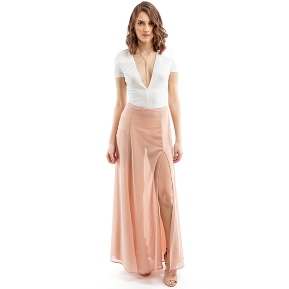 Peach Sheer Long Maxi Split Skirt - Picture 2 of 5
