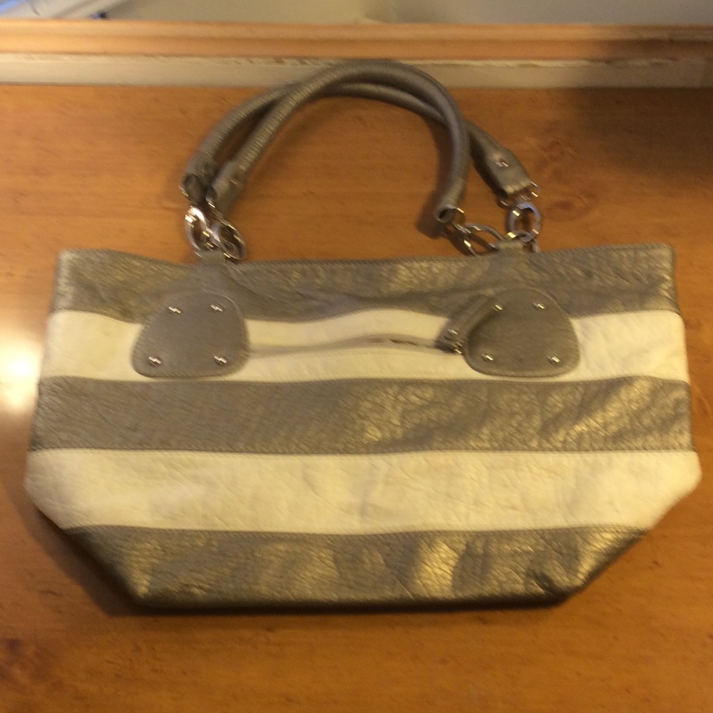 Silver and white leather purse