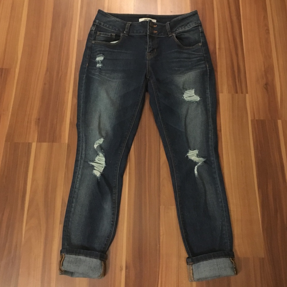 Dark wash ripped boyfriend jeans