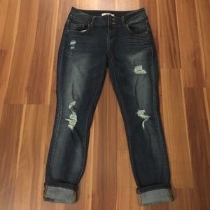 Dark wash ripped boyfriend jeans