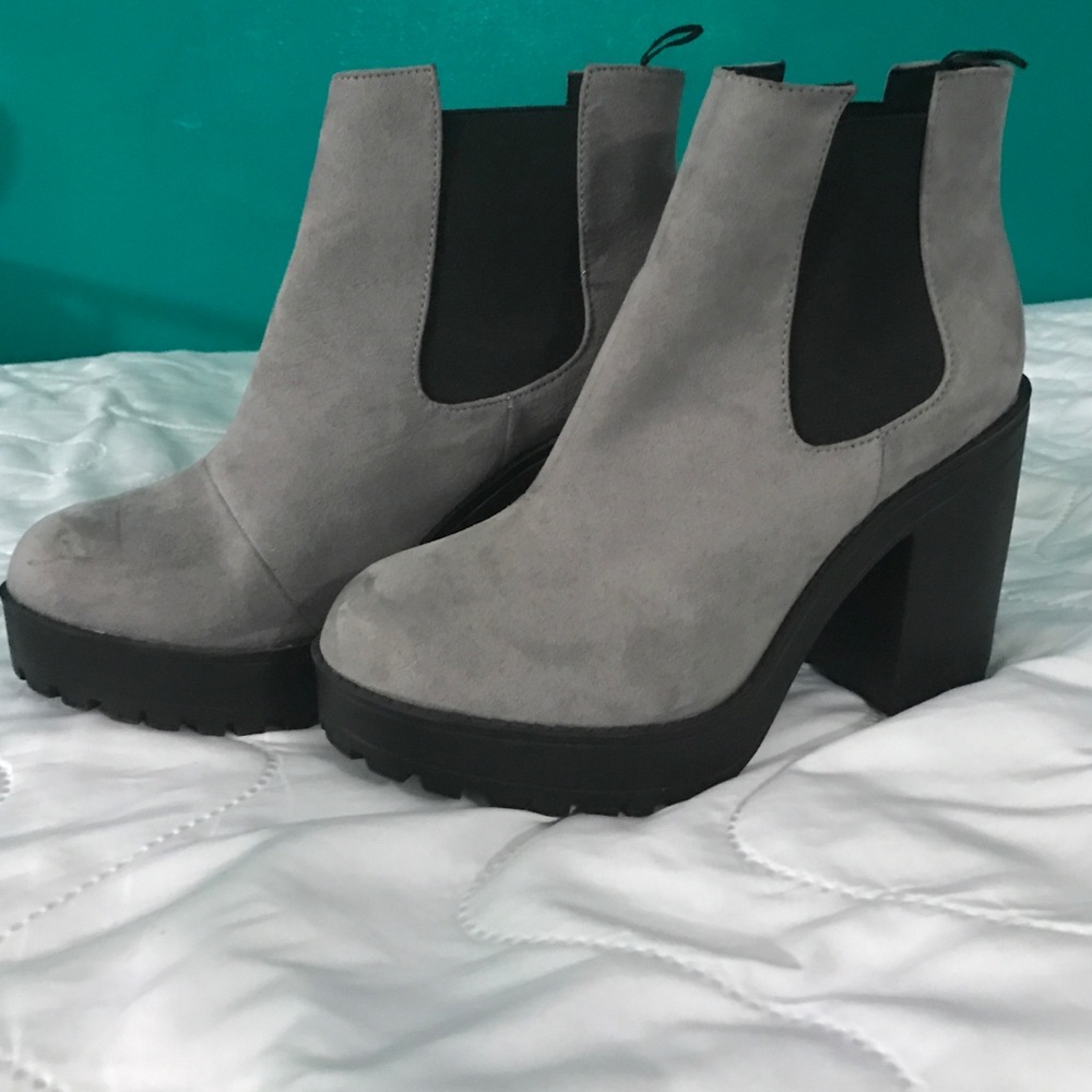 Gray/Black Suede Booties