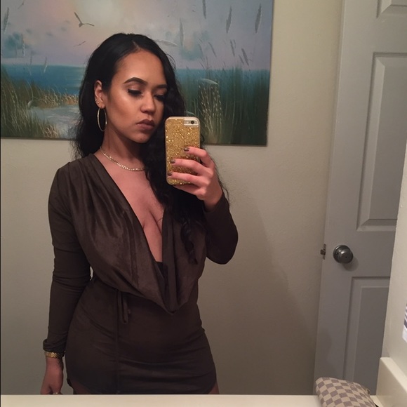 Olive Green Suede Dress - Picture 2 of 4