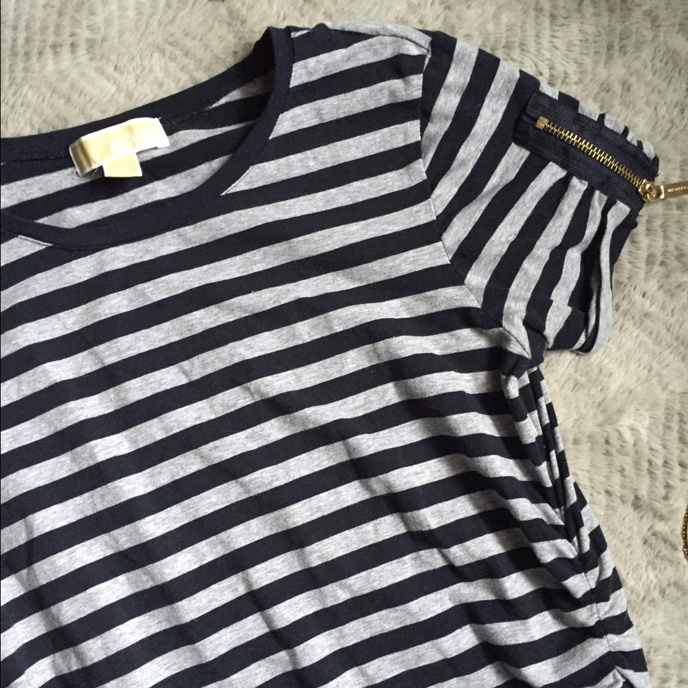 MK💎 Navy and Gray Stripe Zipper sleeves too