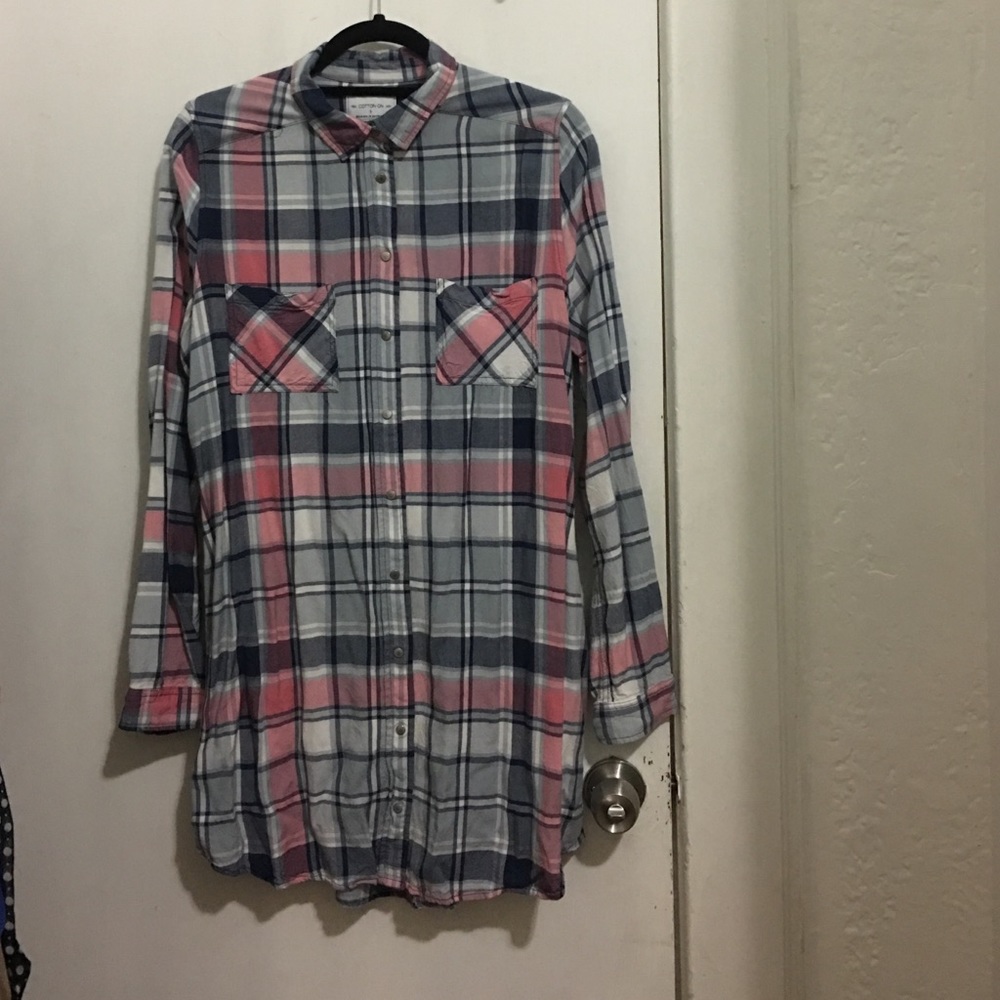 Long Plaid Button Down