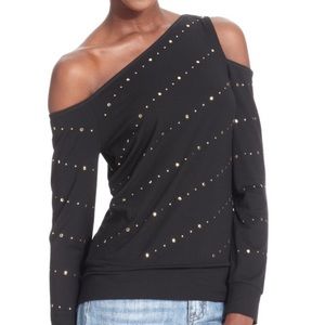 Rachael Roy black studded cold shoulder top small