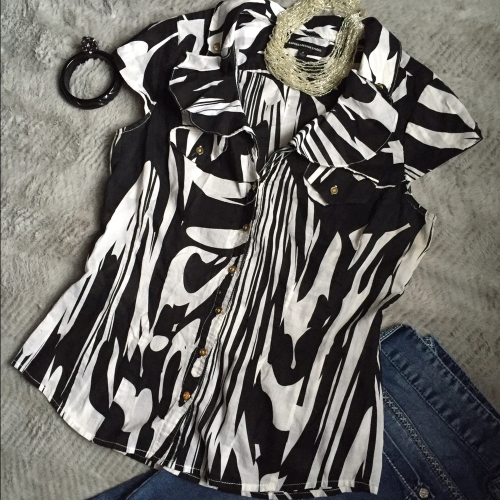 B&W Safari Zebra print button down