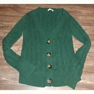 Dark Green Cardigan Cable Knit Sweater