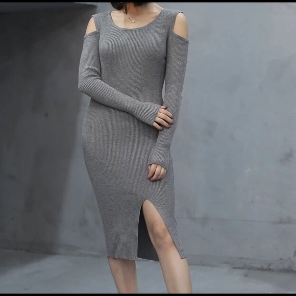 Fine knit cold shoulder dress - Picture 1 of 4