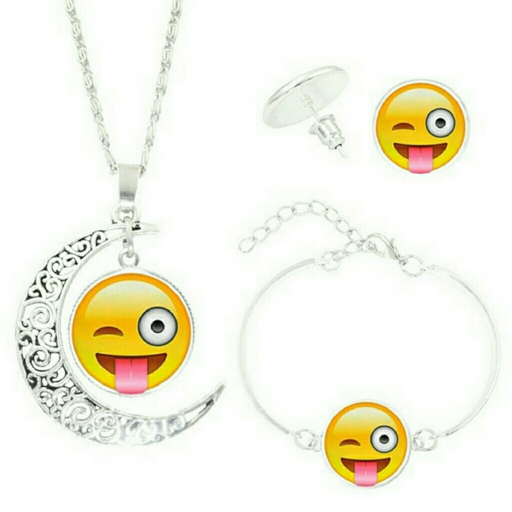 Women Fashion emoji Moon Necklaces Drop Earrings &
