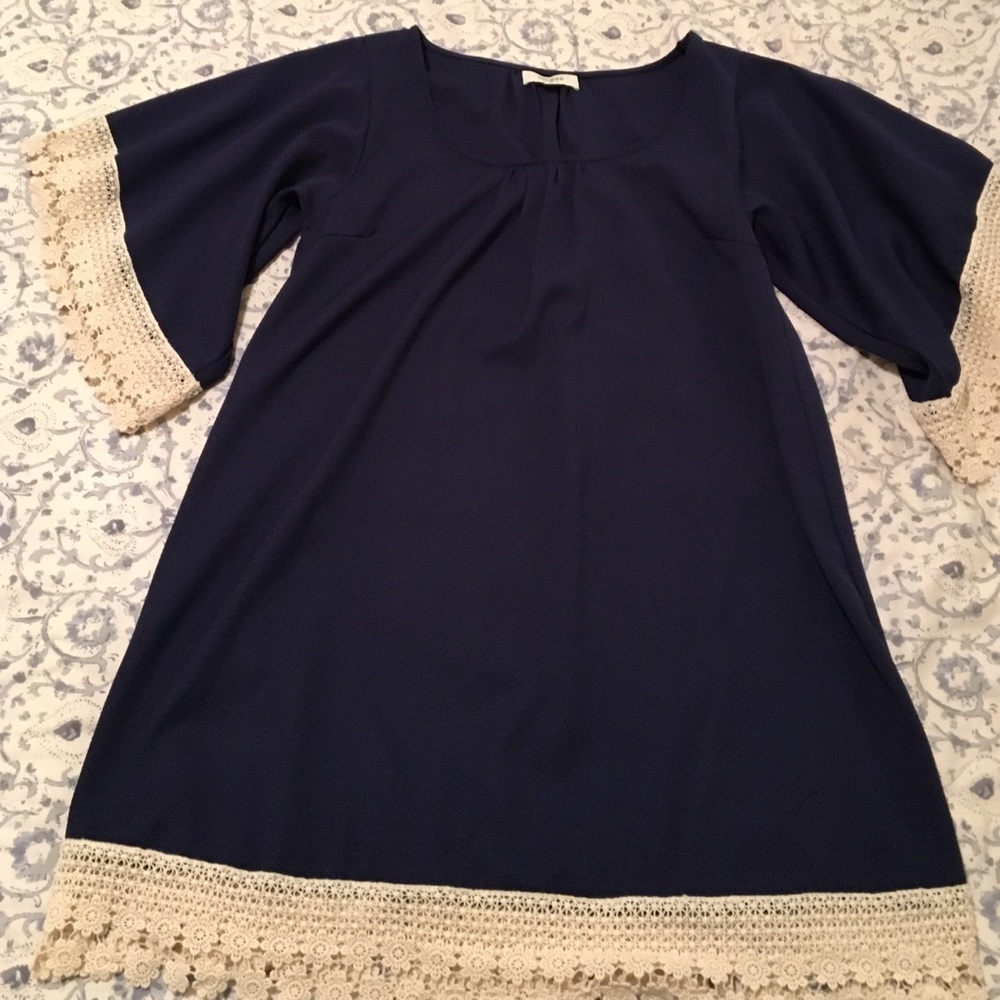 Navy dress with lace accents