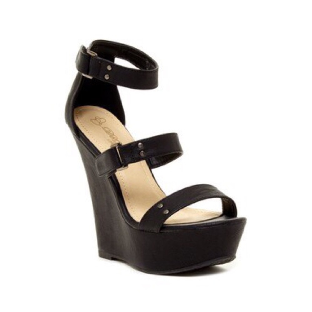 Black ankle strap wedge sandal