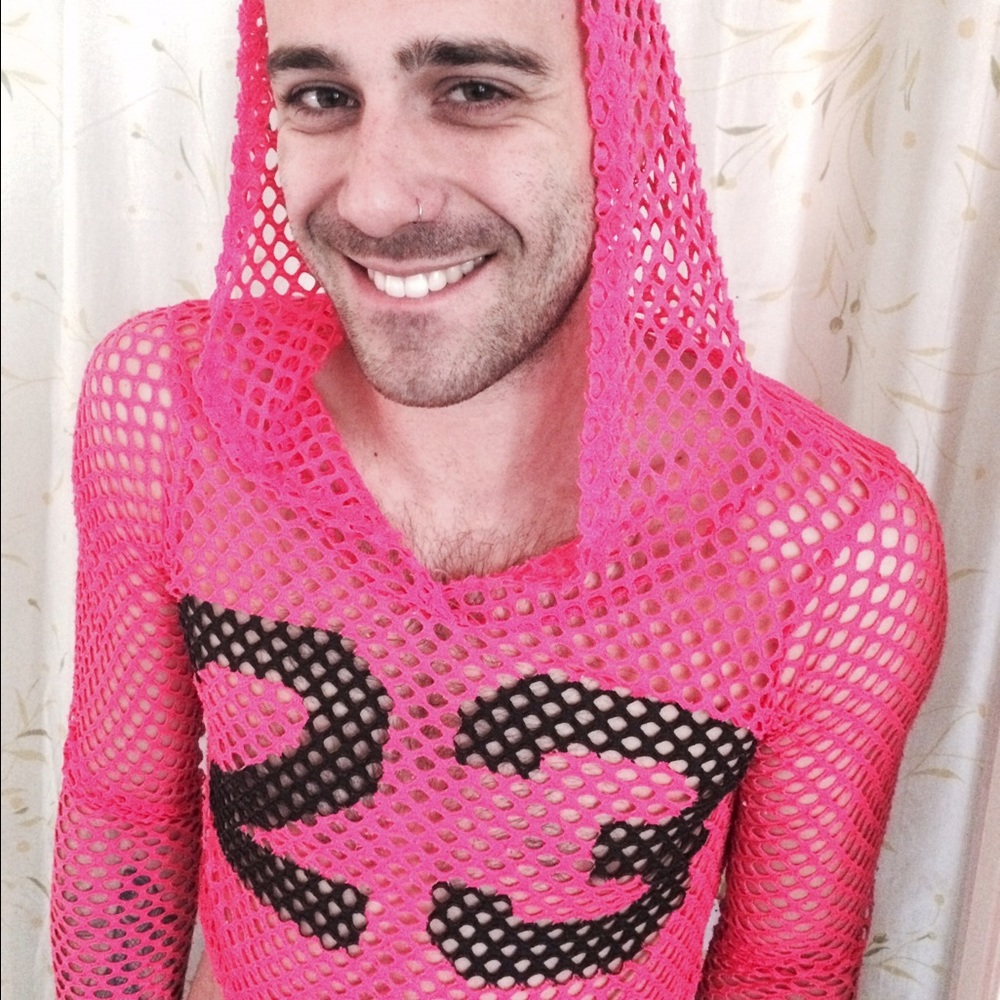 Mesh Crop Hoodie - hot pink w/ #23