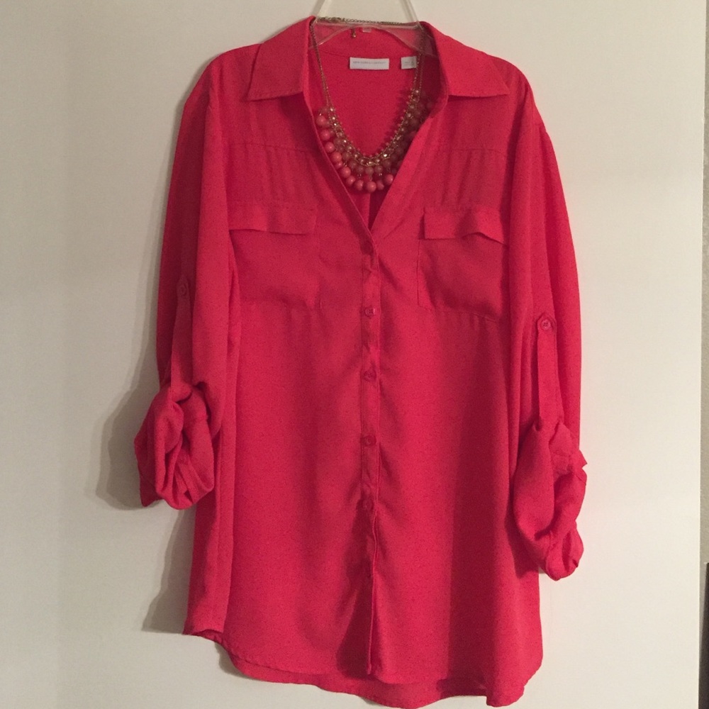 New York & Company roll sleeve Blouse.