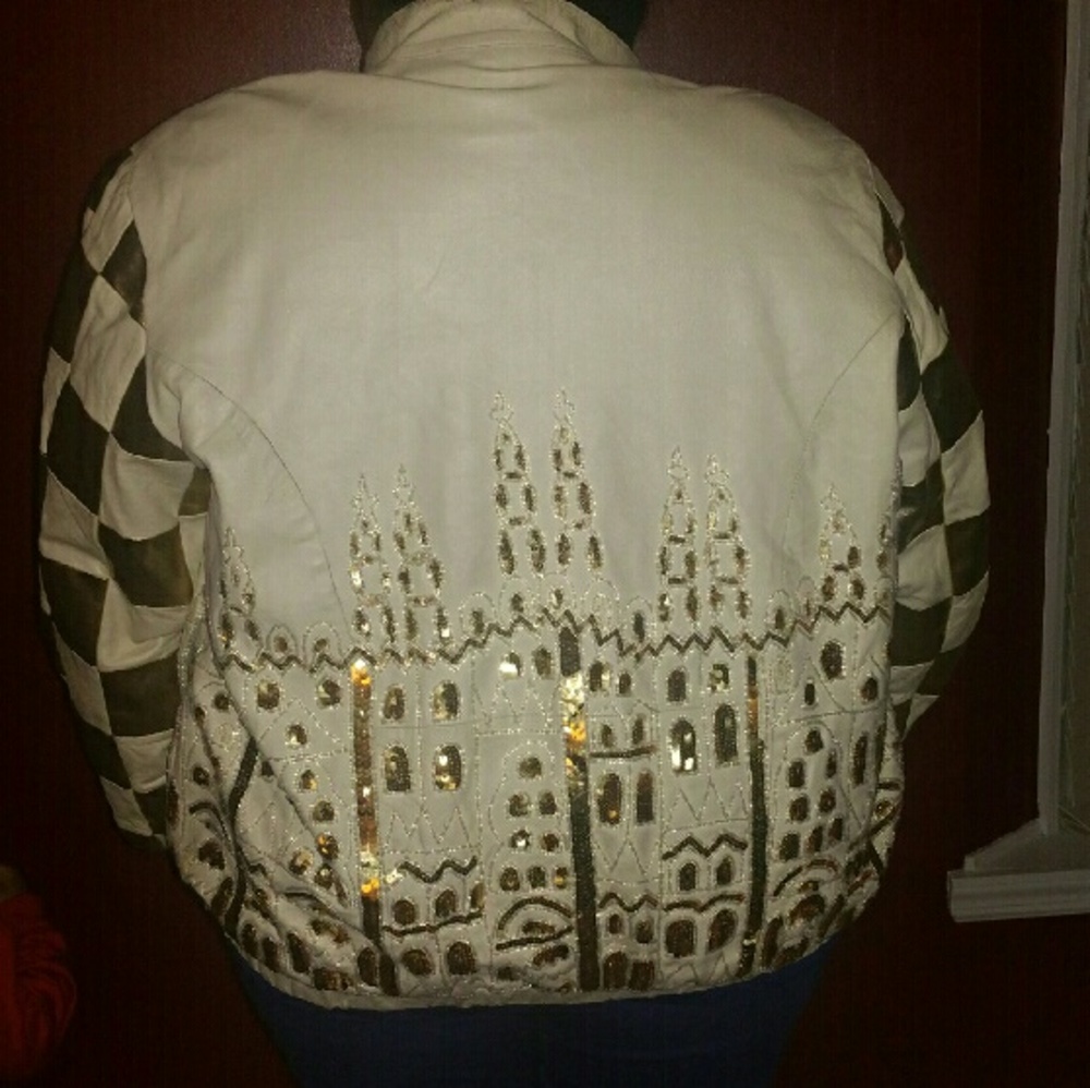 Gold and Cream leather and Sequin Jacket