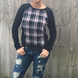 Zippered plaid sweatshirt