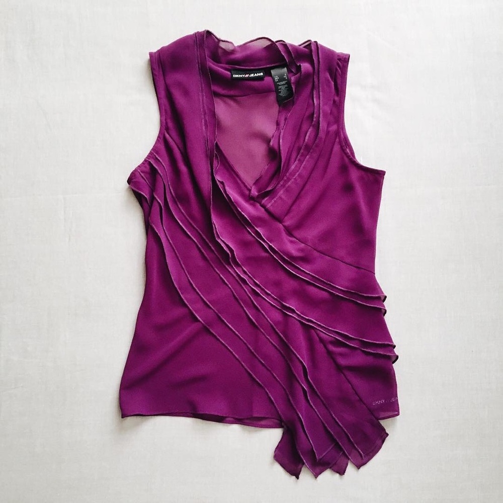 DKNY purple asymmetrical sheer sleeveless top