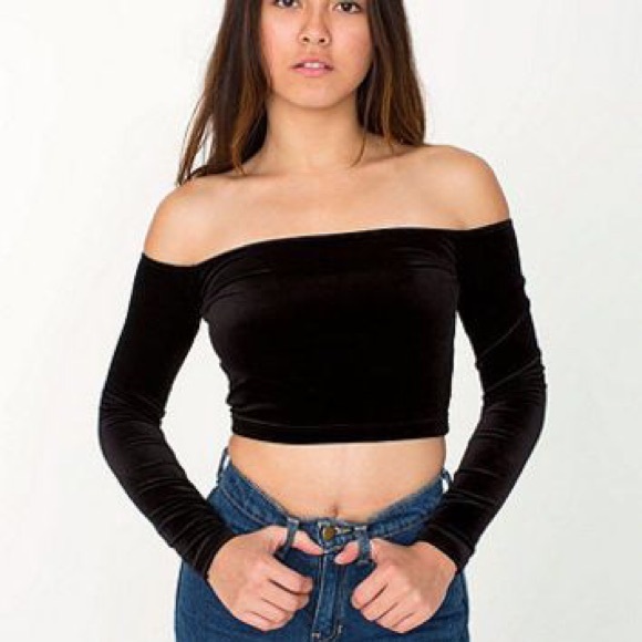 black velvet off shoulder crop top