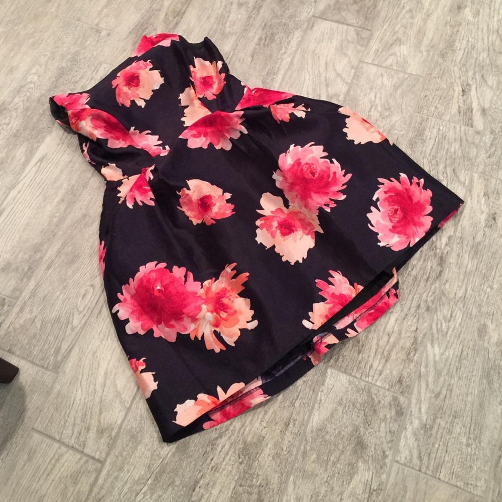 Navy and pink full skirt dress