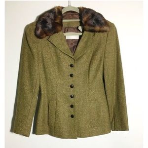 Vintage Dana Buchman tweed fur collar blazer 4
