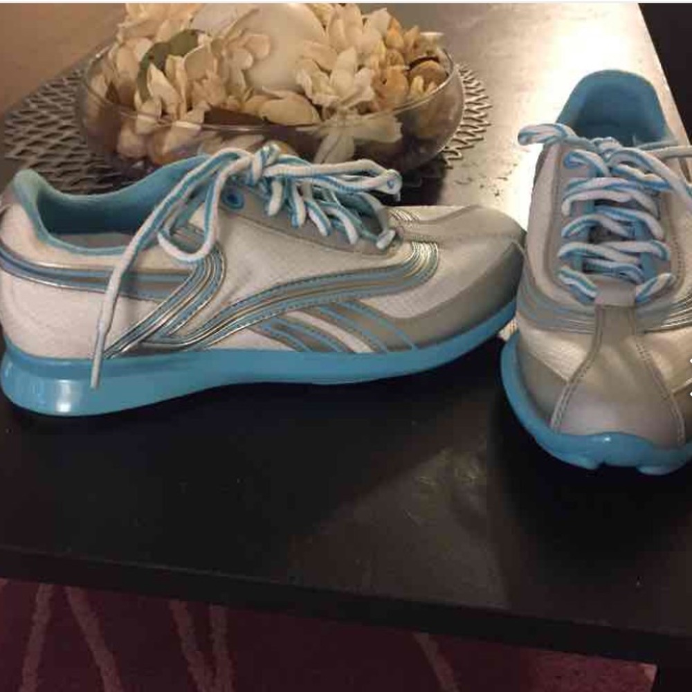 REEBOK blue and white running shoes