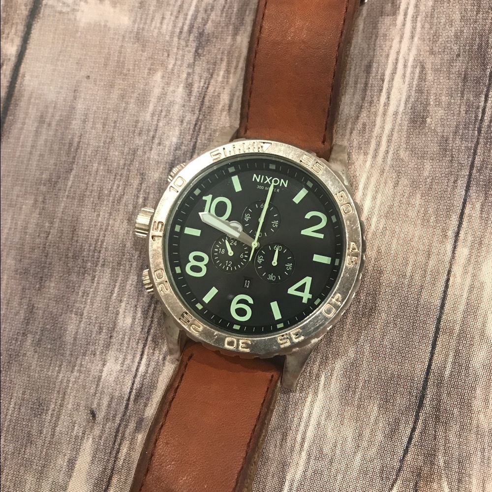 Nixon 51mm Chrono Leather Watch