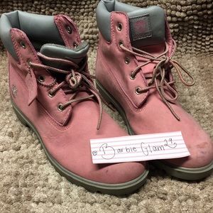 Pink and Grey Timberlands