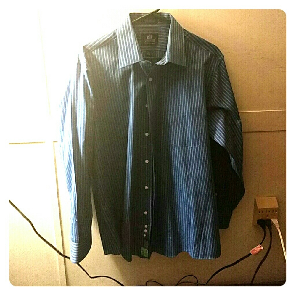 Button up, blue striped shirt