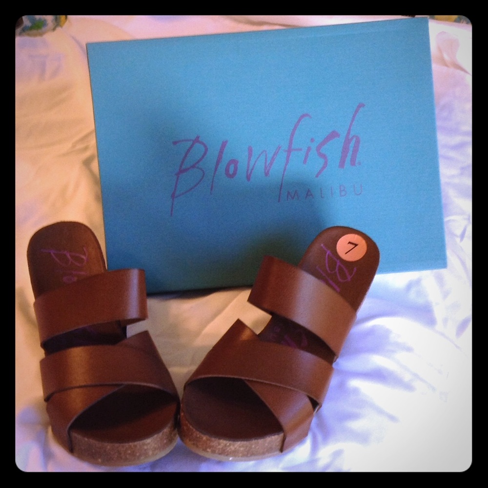 Brown leather wedge sandals