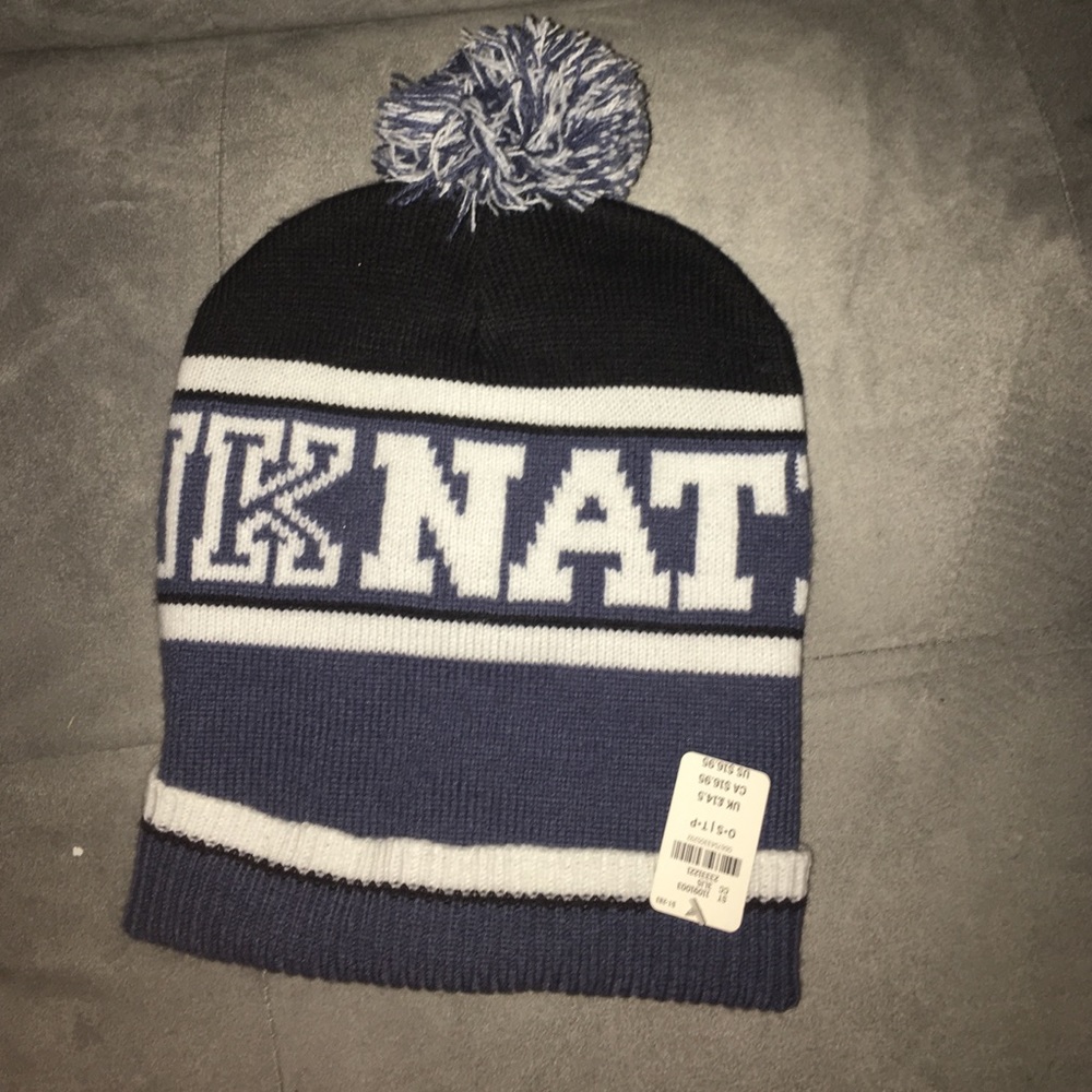PINK NATION blue & white beanie