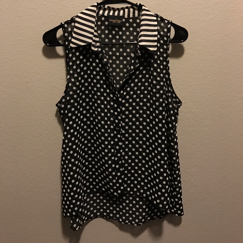 Audrey polka dot chiffon top.