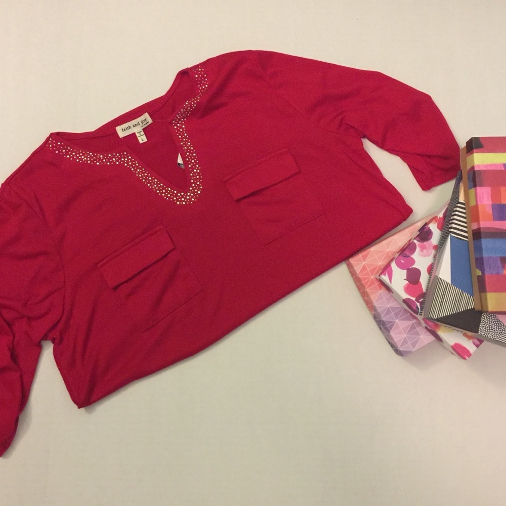 Red quarter length faith and joy dress shirt